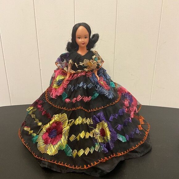 Vintage Handmade Mestizo Doll Chiapas Original Era Toy in Beautiful Dress - Picture 1 of 8